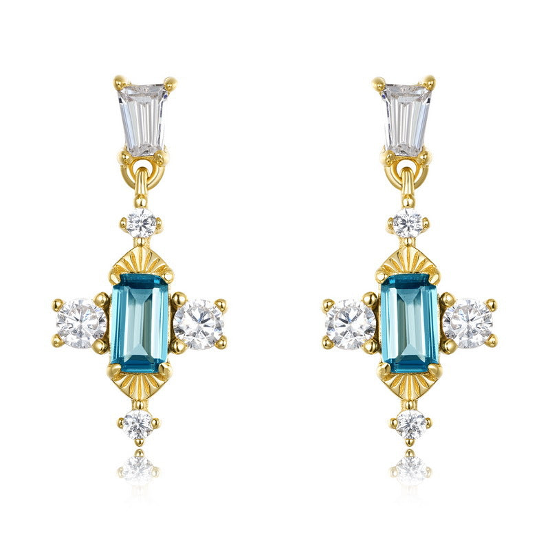 S925 Sterling Silver Gold Plated Gemstone Natural London Blue Earrings
