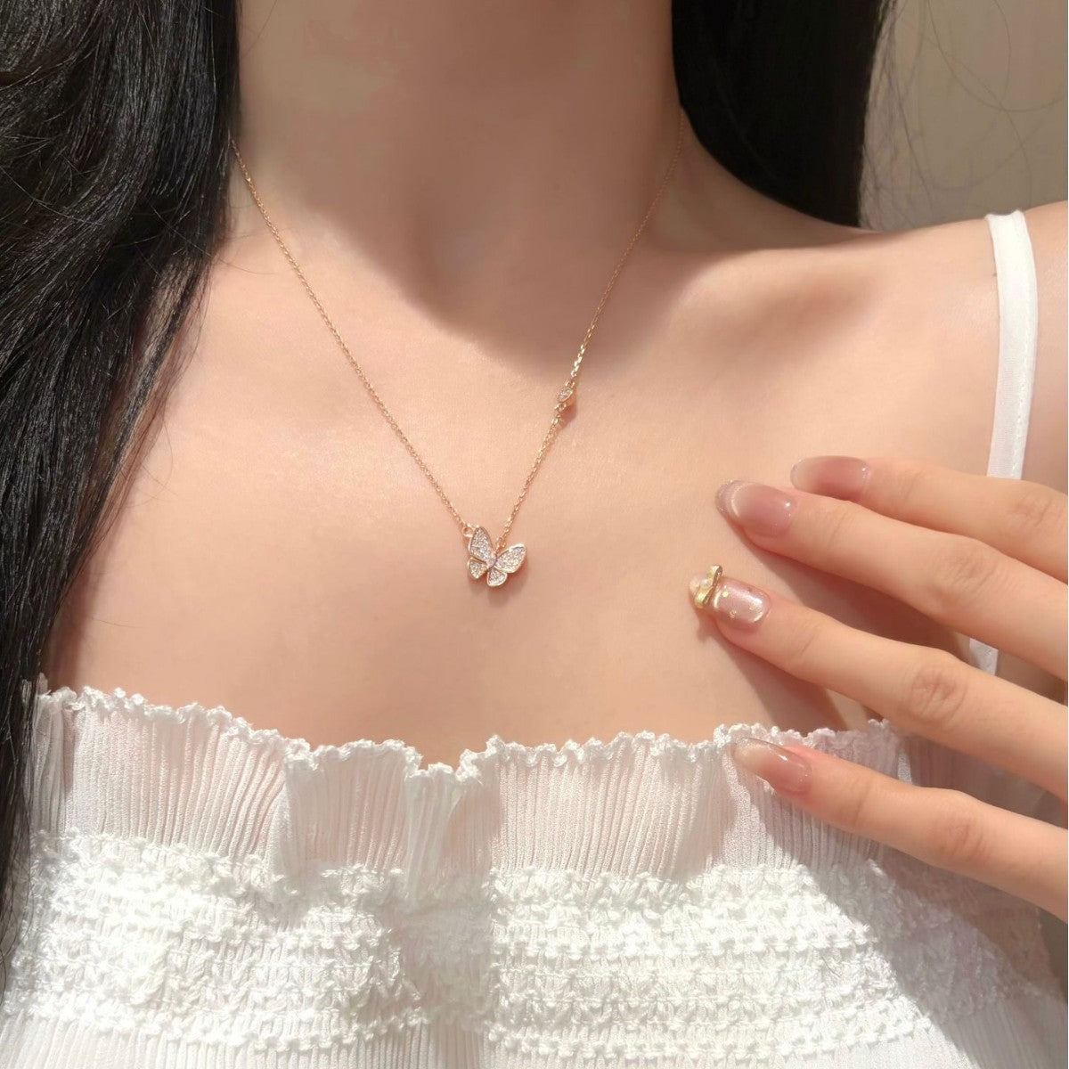 S925 Silver Butterfly Moissanite Necklace