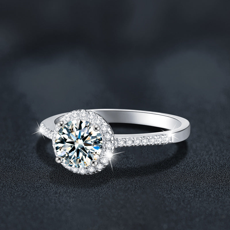 S925 Sterling Silver Round Moissanite Ring
