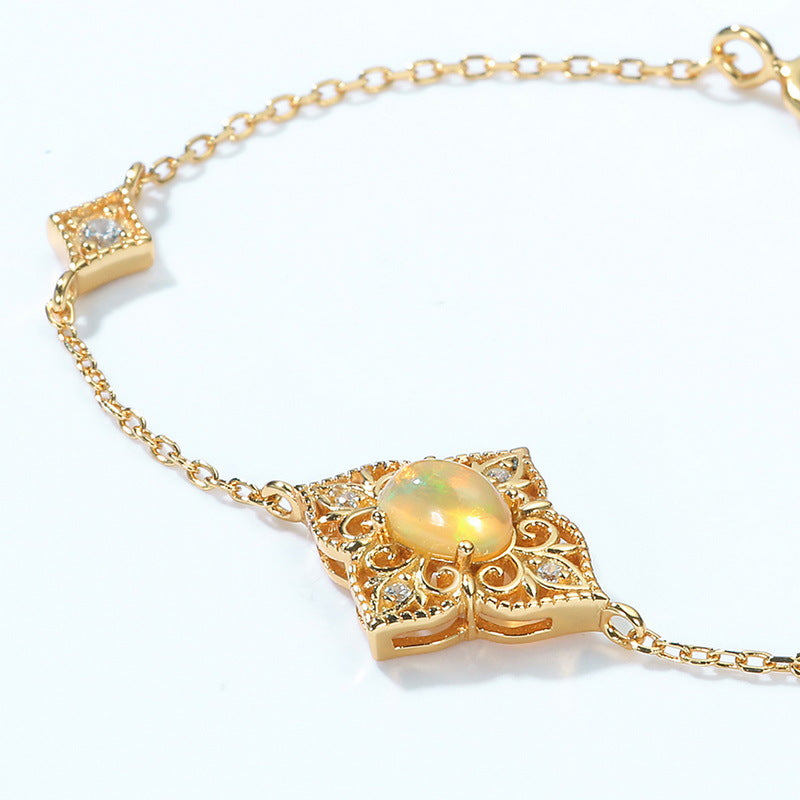 S925 Sterling Silver Gold-Plated Geometric Opal Zircon Bracelet