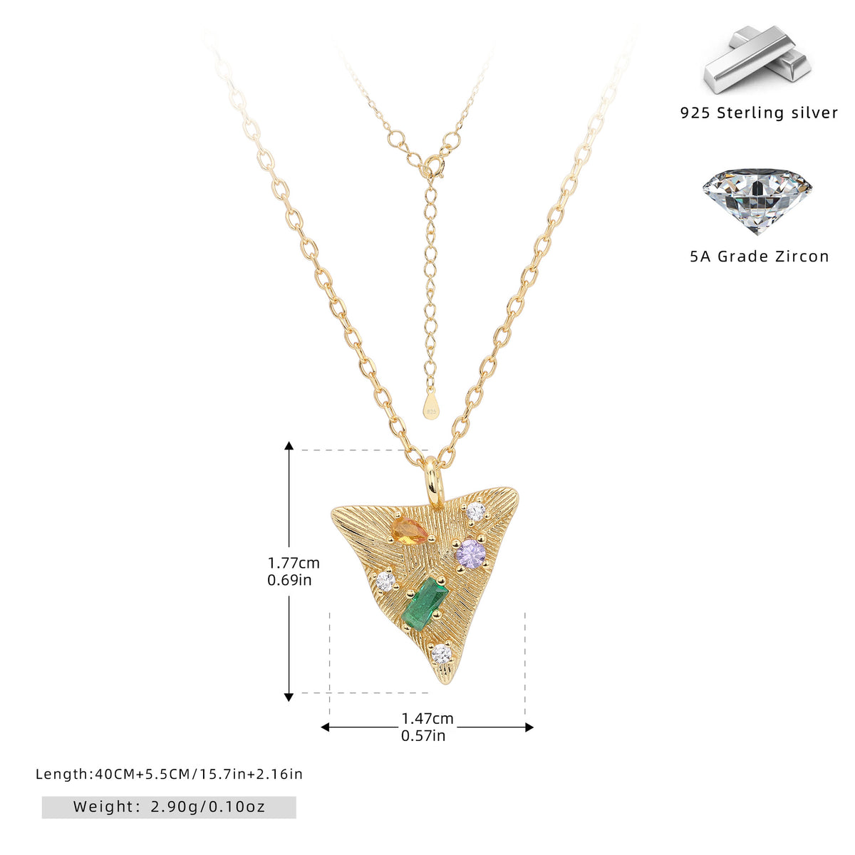 S925 Sterling Silver Triangle Pendant Zircon Necklace