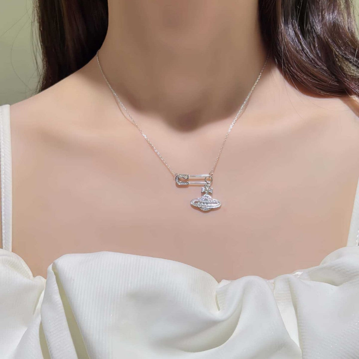 S925 Sterling Silver Saturn-Inspired Moissanite Pendant Necklace