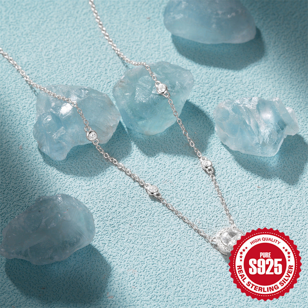 S925 Sterling Silver Necklace with Zircon Star Accents