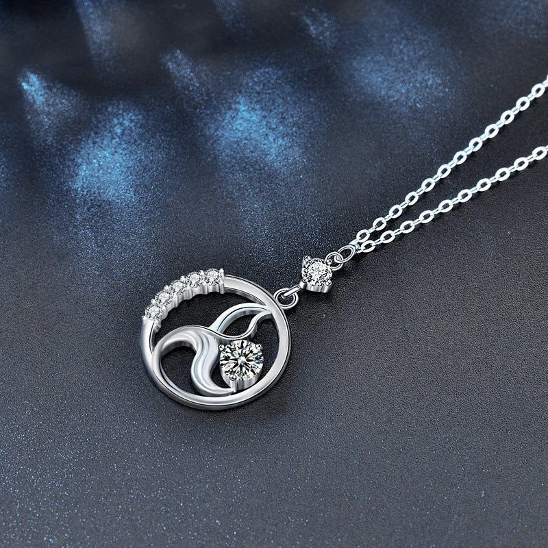 S925 Sterling Silver Moissanite Mermaid Bubble Pendant Necklace
