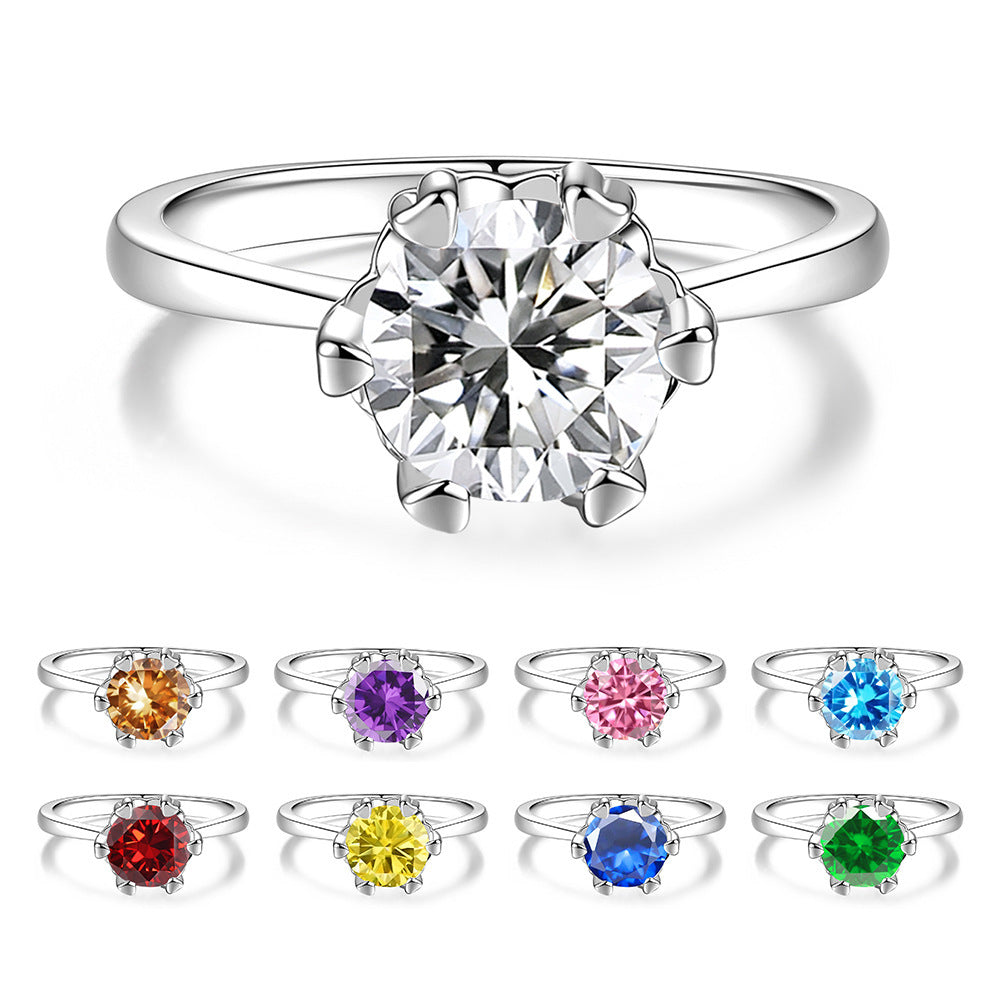 S925 Sterling Silver Six-Prong Moissanite Ring