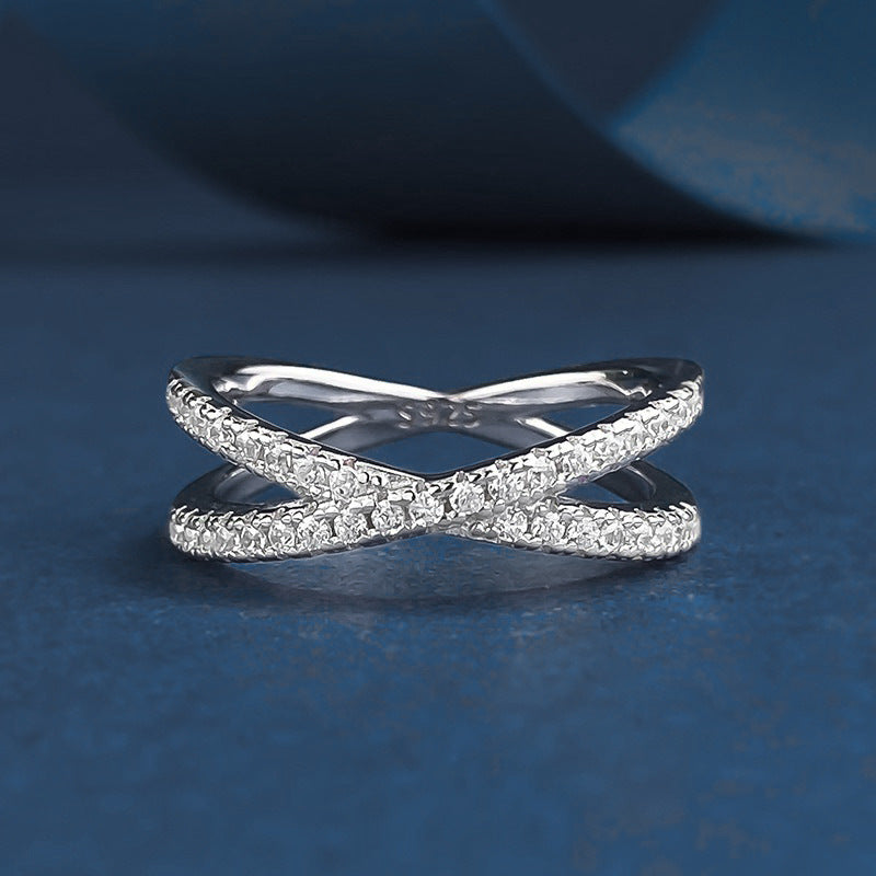 S925 Sterling Silver Moissanite Cross Over Ring