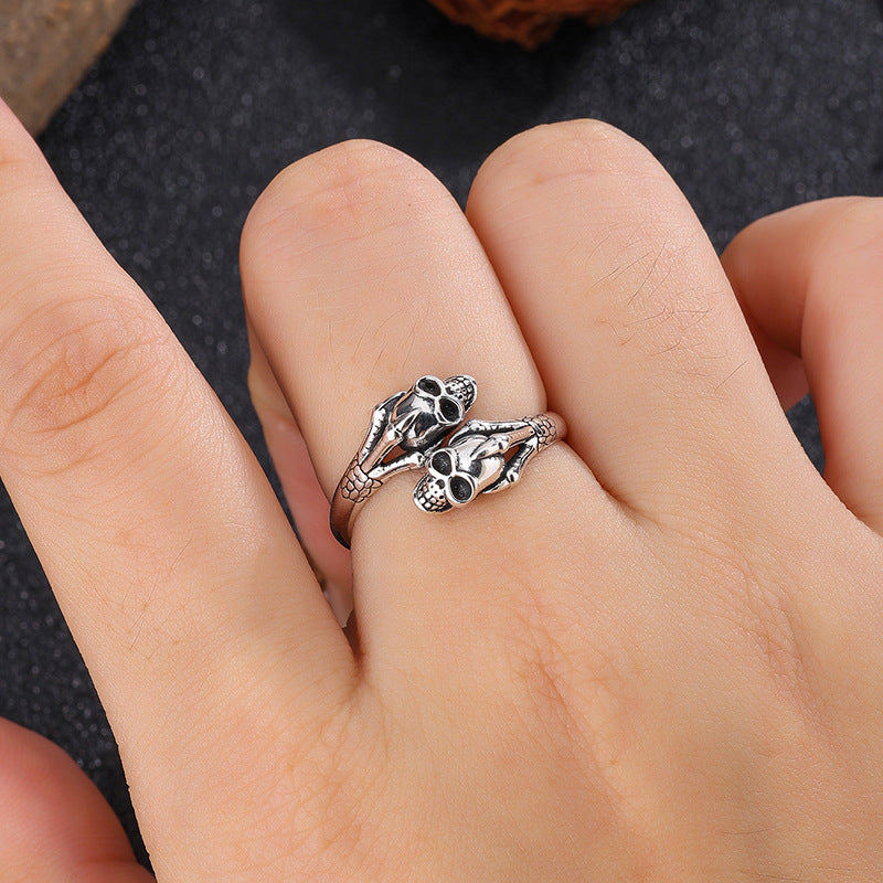 S925 Sterling Silver Halloween Distressed Open Skull Ring
