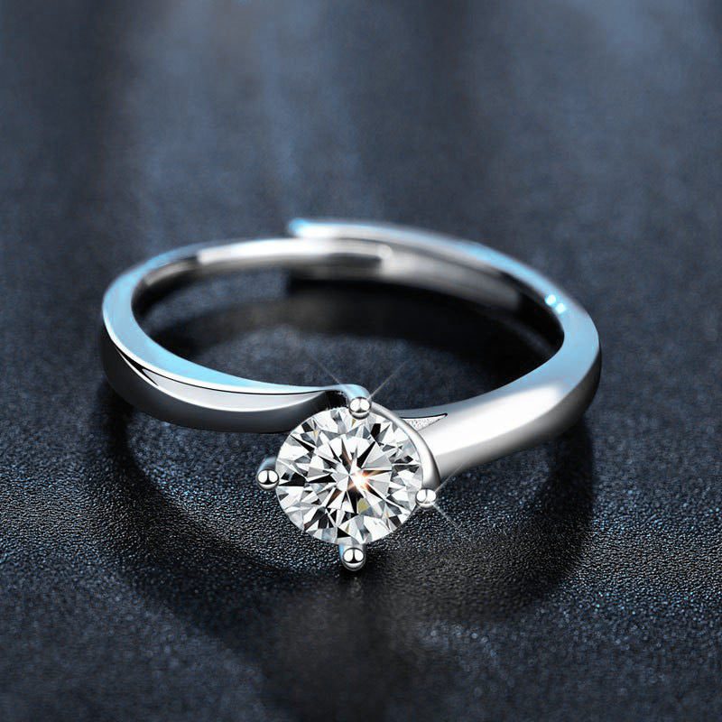 925 Sterling Silver Ring with Moissanite and Adjustable Diamond