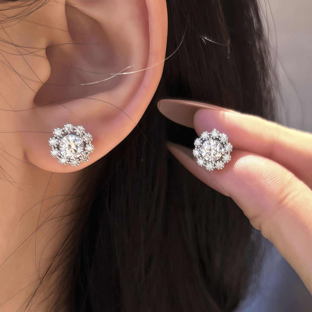 S925 Silver Moissanite Snowflake Stud Earrings