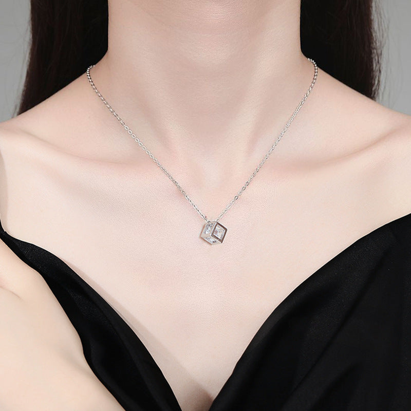 S925 Sterling Silver Moissanite Rubik's Cube Square Pendant Necklace