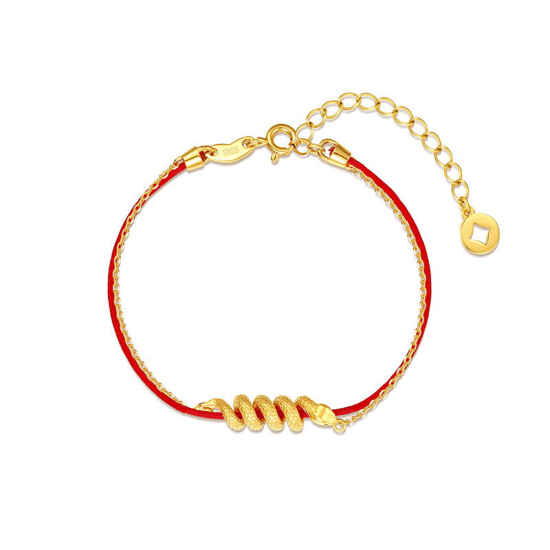 S925 Sterling Silver Red Braided Bracelet for the Year of the Snake