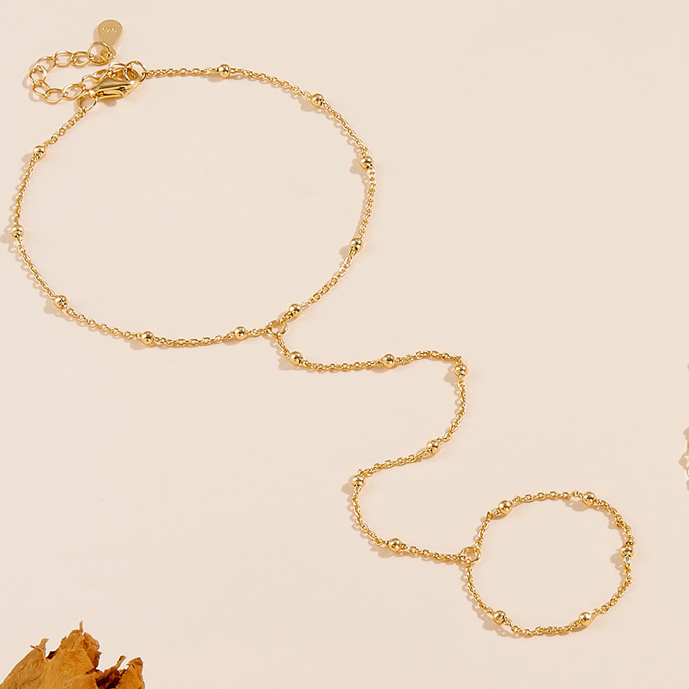 S925 Sterling Silver Bead Necklace Finger Chain Bracelet
