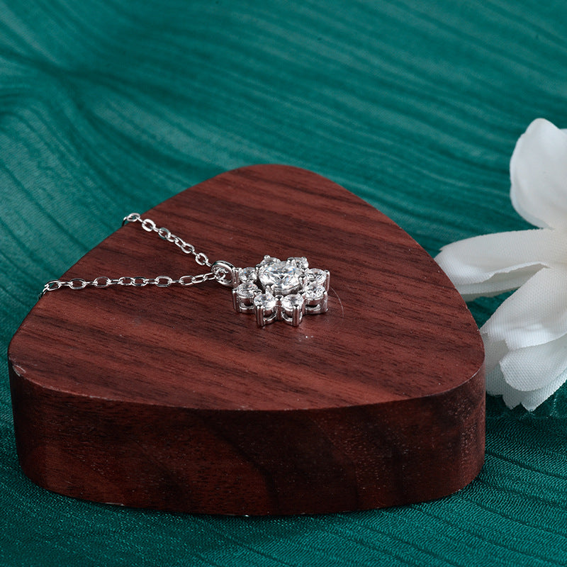 S925 Sterling Silver Moissanite SUNFLOWER Simple Pendant Necklace