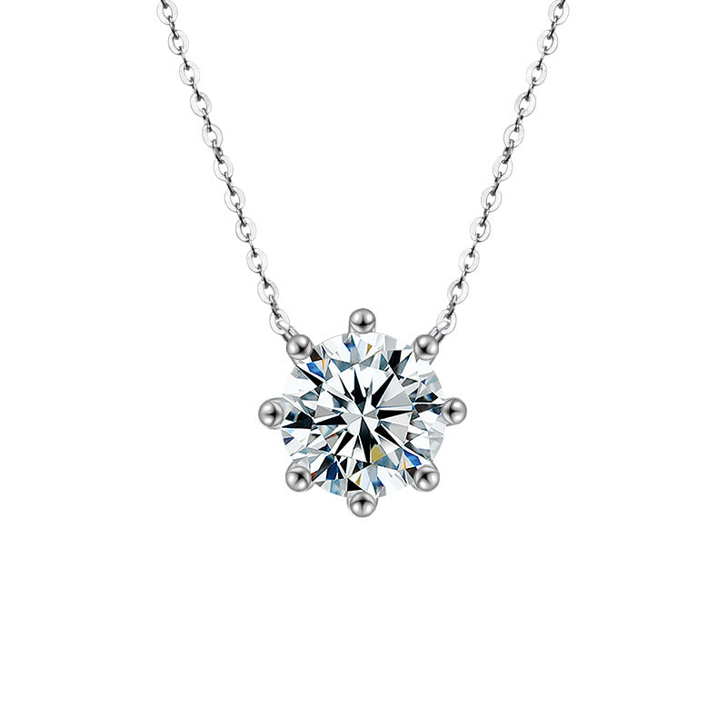 S925 Sterling Silver Moissanite Eight-Claw Pendant Simple Necklace