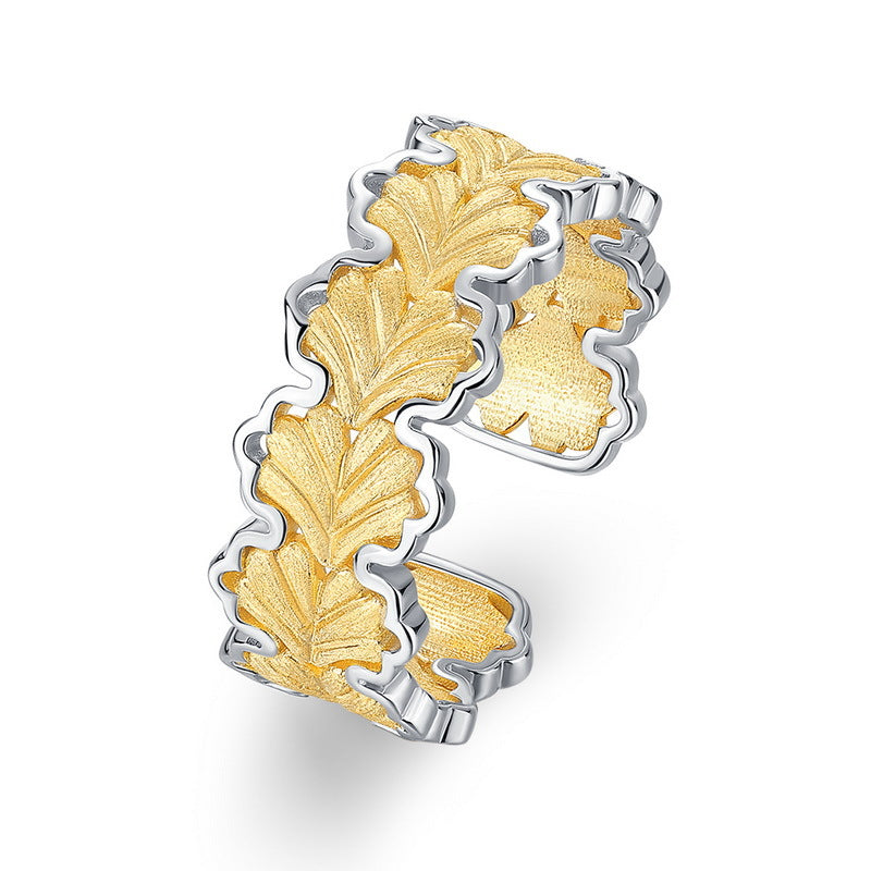 S925 Sterling Silver Gold-Plated Ginkgo Leaf Irregular Ring