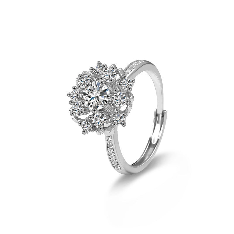S925 Sterling Silver "Stars Surrounding Moon" Moissanite Ring