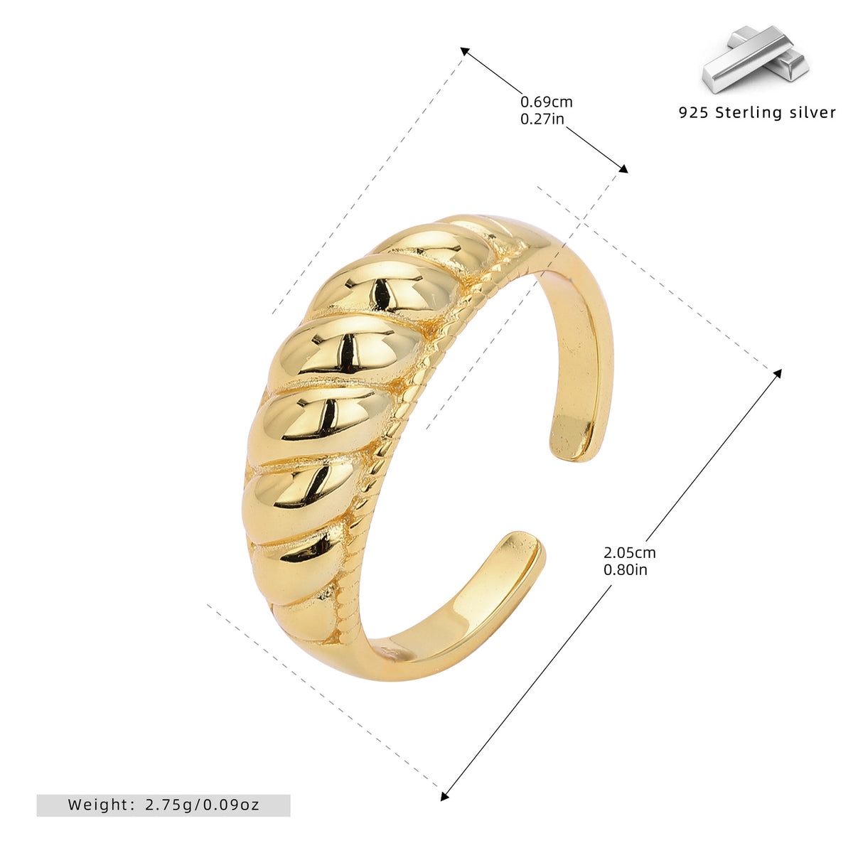 Stylish and simple S925 sterling silver croissant ring