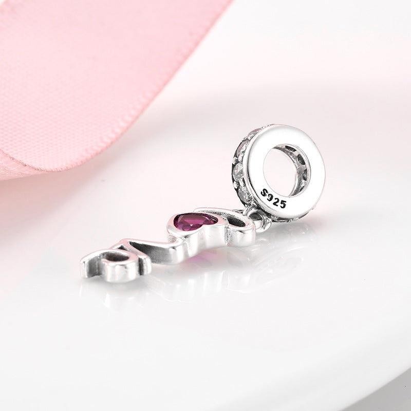 S925 Sterling Silver Love Red Zircon Pendant