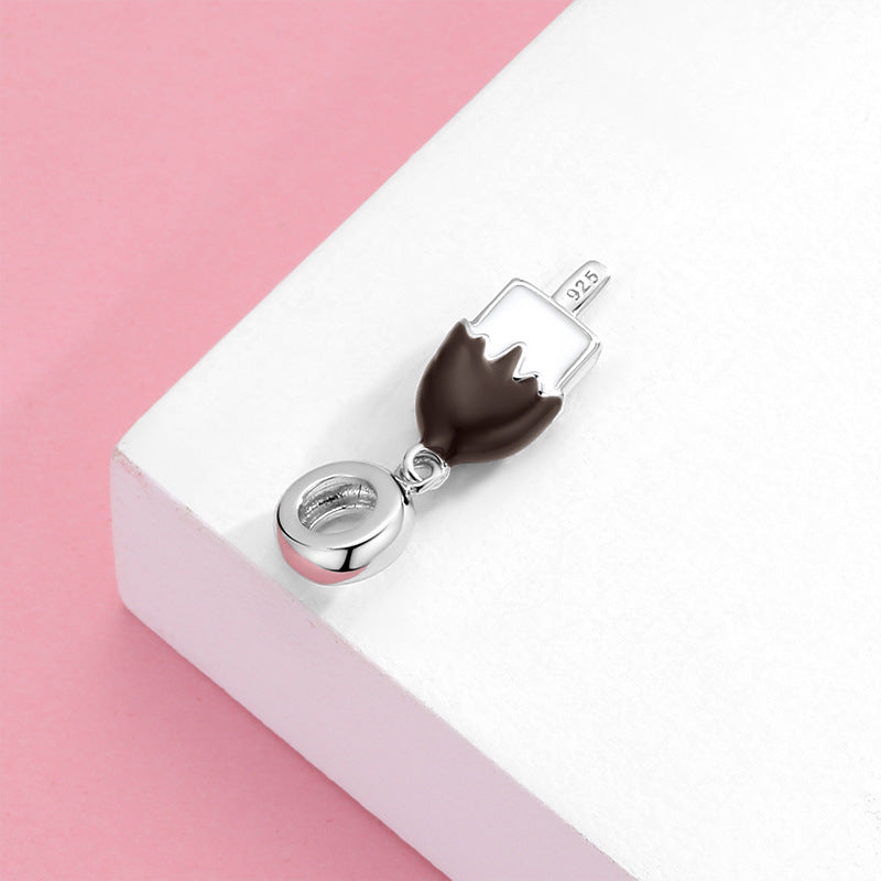 S925 Sterling Silver Ice Cream Pendant Black Inlaid Zircon Pendant