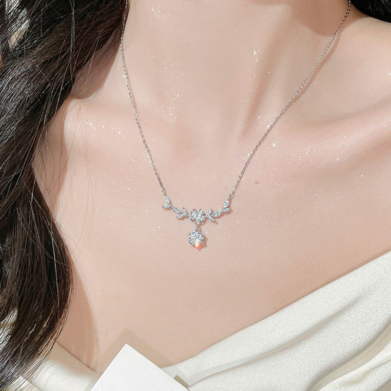 S925 Sterling Silver Moissanite Flower Wheat Necklace