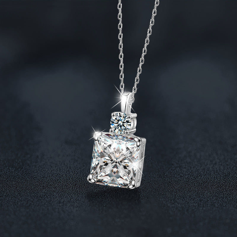 S925 Sterling Silver Moissanite Small Square Necklace
