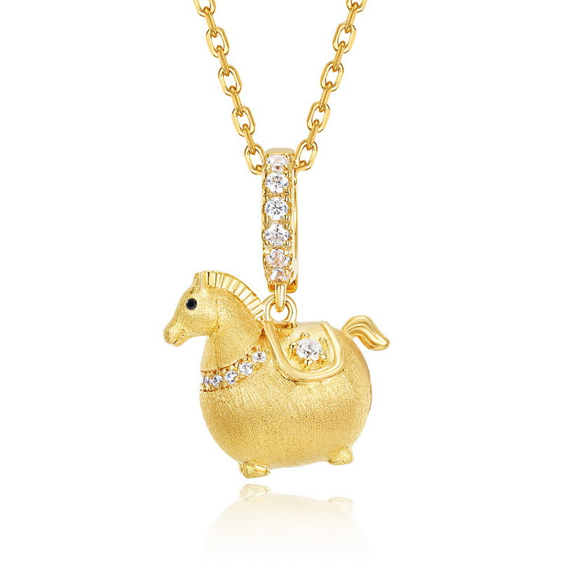 S925 Sterling Silver Zodiac Horse Cute Zircon Pendant Necklace