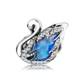 S925 Sterling Silver Swan with Zircon Inlaid Bead Pendant