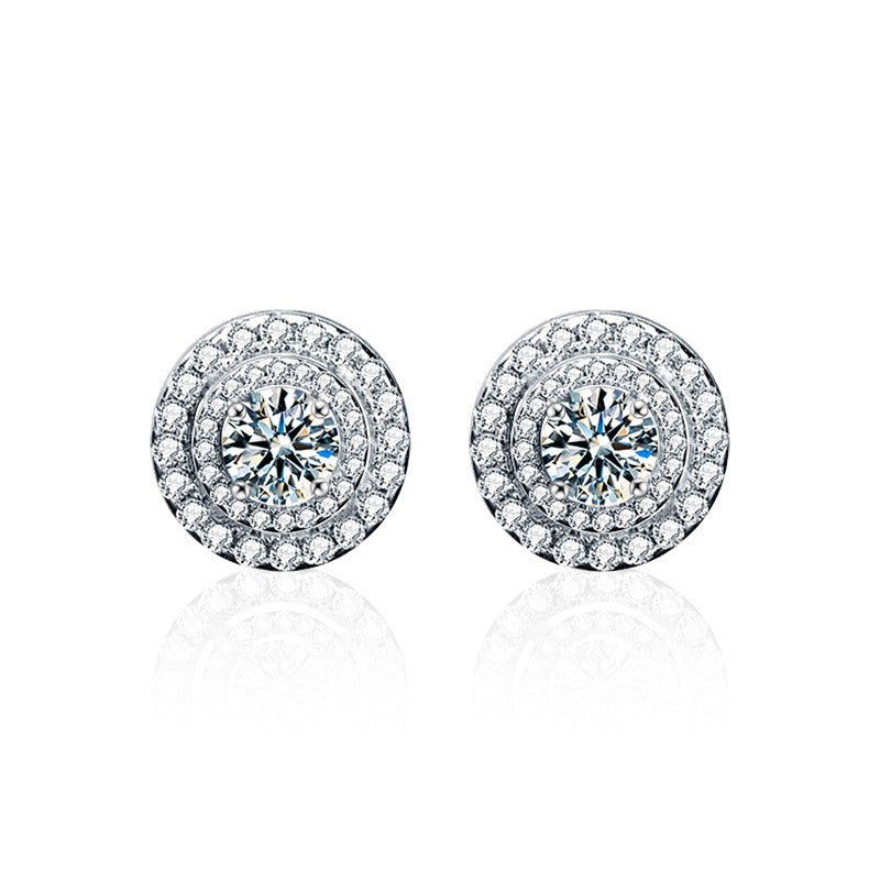 Round Moissanite Stud Earrings — 925 Sterling Silver