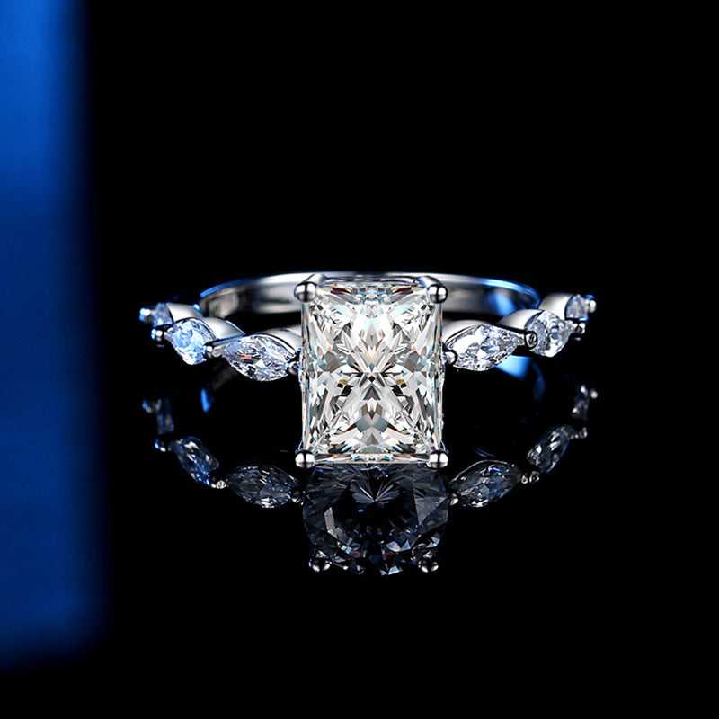 S925 Silver Morganite Rectangular shaped Elegant Shining Ring