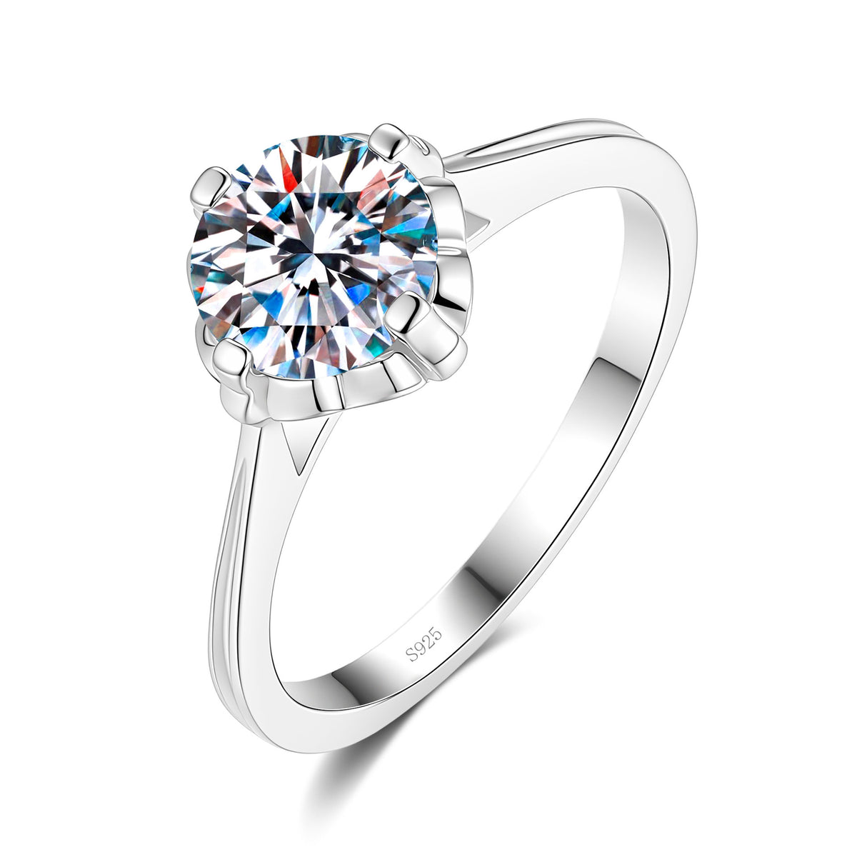 S925 Sterling Silver Floral Ring with Colorful Moissanite