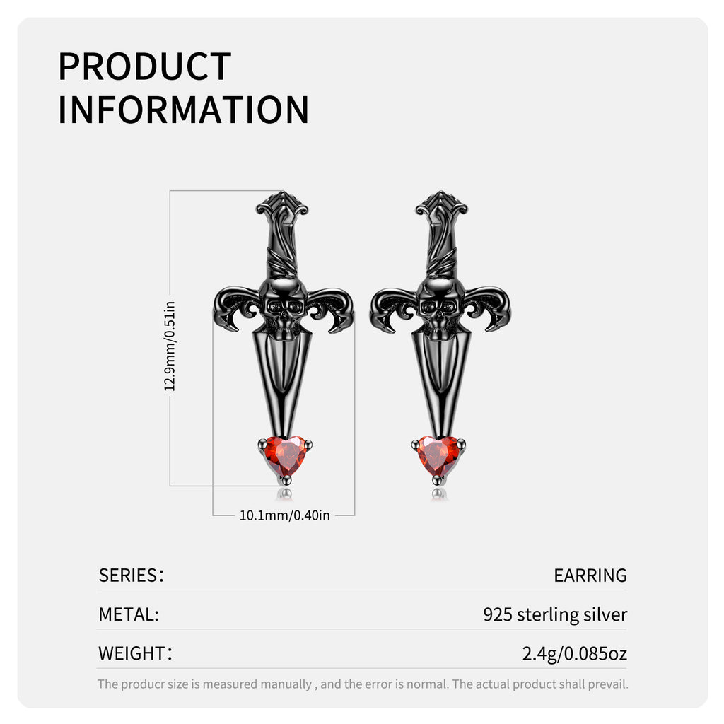 S925 Sterling Silver Halloween Cross-Arrow Skull Stud Earrings