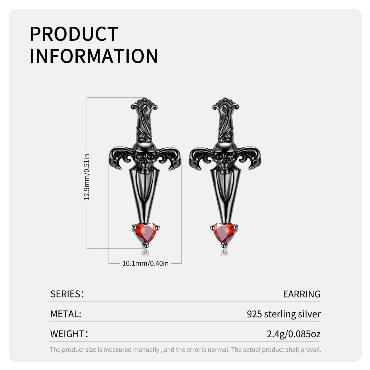 S925 Sterling Silver Halloween Cross-Arrow Skull Stud Earrings