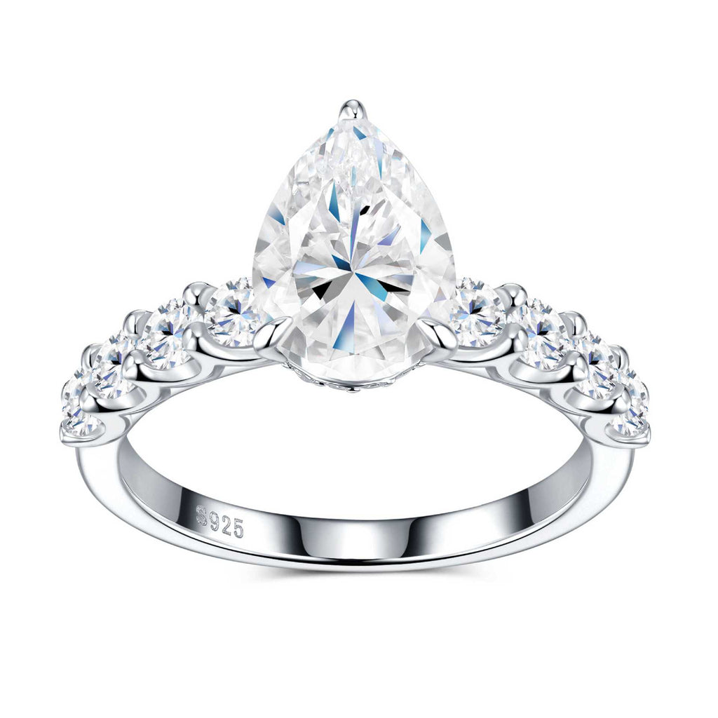 S925 Sterling Silver Stackable Pear-Cut Moissanite Ring
