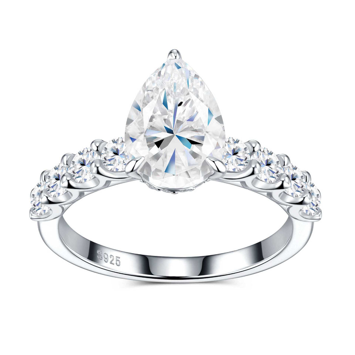 S925 Sterling Silver Stackable Pear-Cut Moissanite Ring