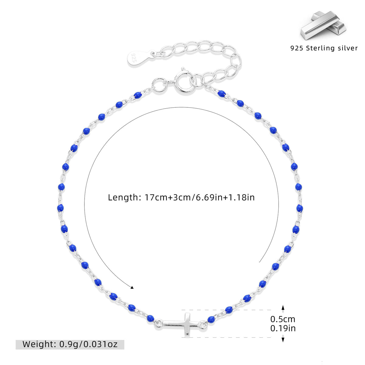 S925 Sterling Silver Cross Bracelet with Colorful Enamel Detail
