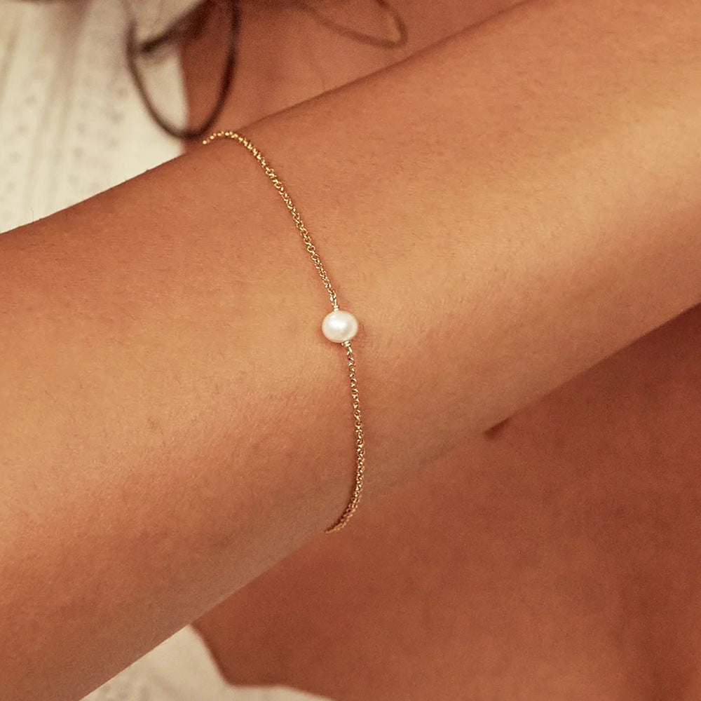 S925 Sterling Silver Simple Natural Pearl Bracelet