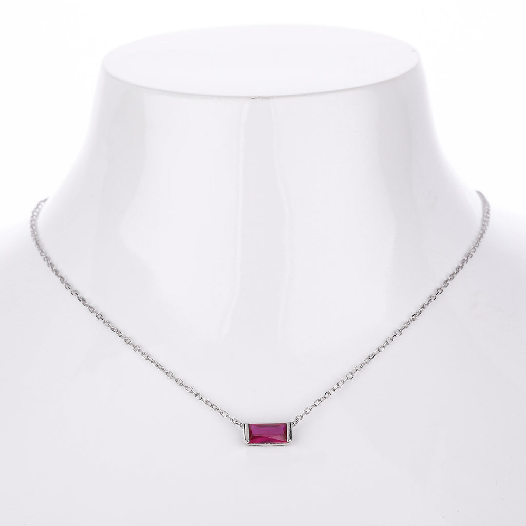 Rectangular colored zircon s925 sterling silver December birthstone collar necklace
