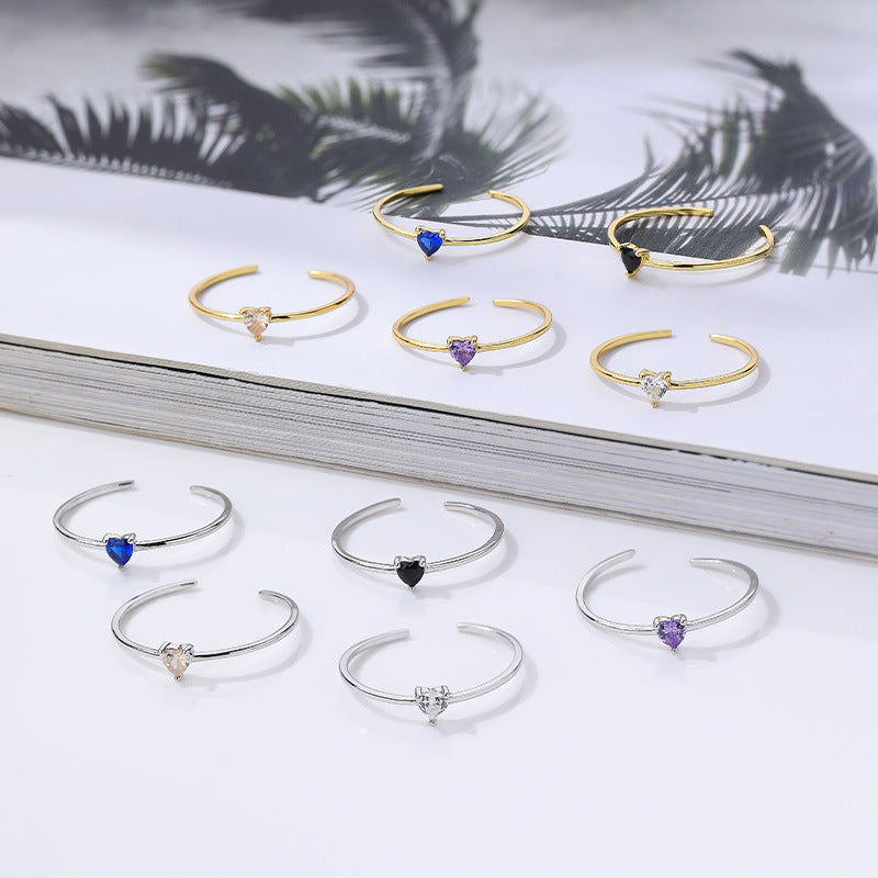 S925 Sterling Silver Heart-Shaped Colorful Zircon Ring