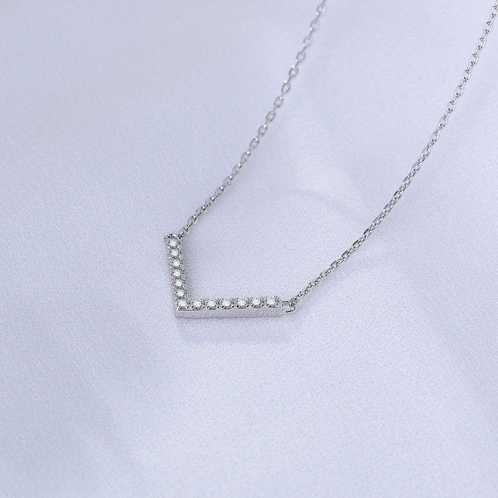 S925 Sterling Silver Zircon Inlaid V-Shaped Necklace