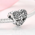 S925 Sterling Silver Heart Hollow Tree of Life Bead Pendant