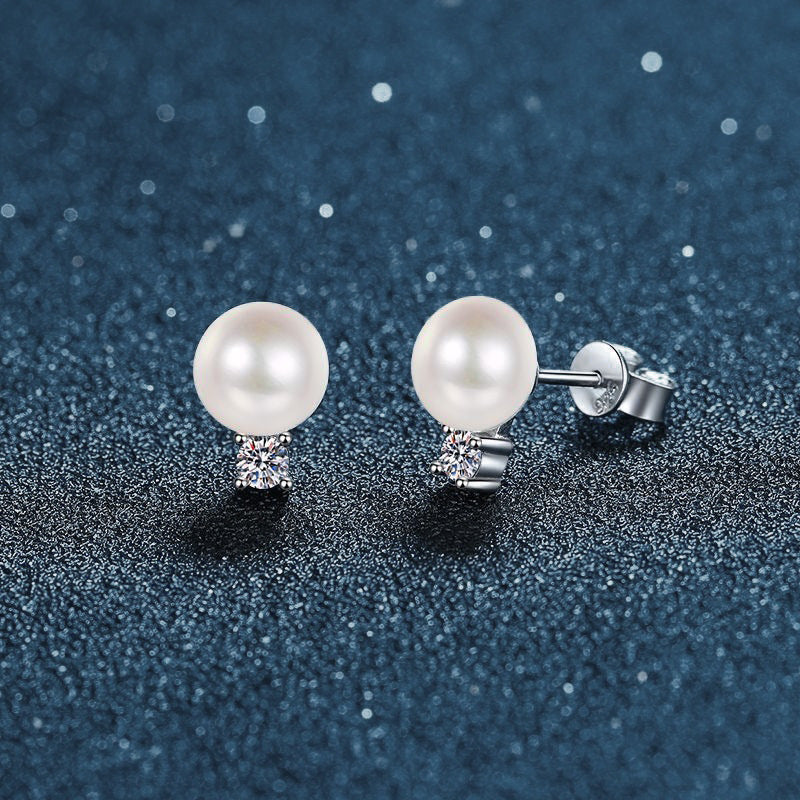 Versatile 925 Sterling Silver Pearl and Moissanite Stud Earrings