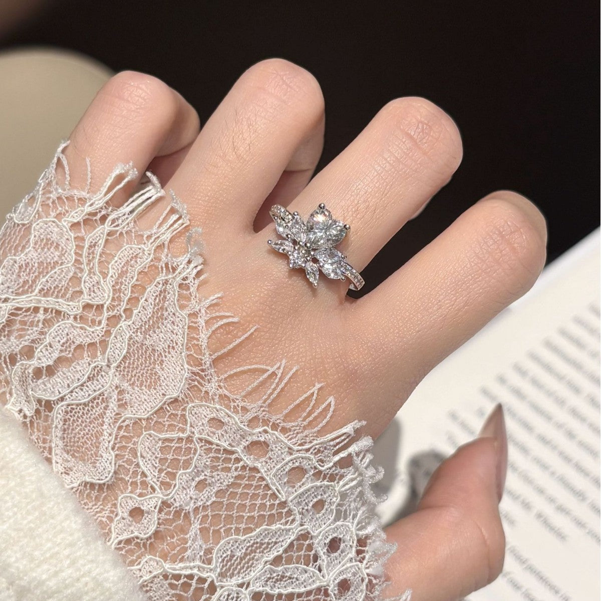 S925 Sterling Silver Six-Prong Round Colored Moissanite Ring