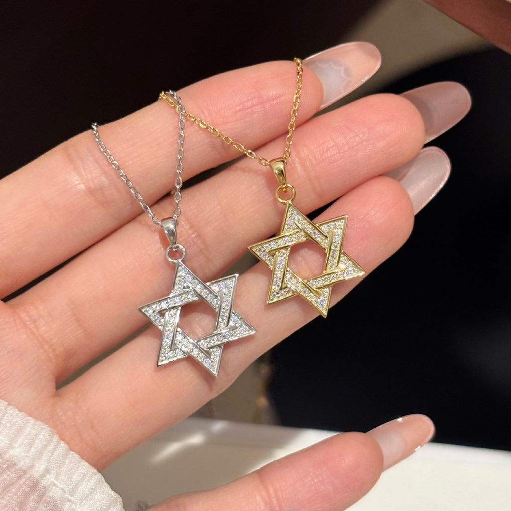 S925 Sterling Silver Hexagram Moissanite Pendant Necklace