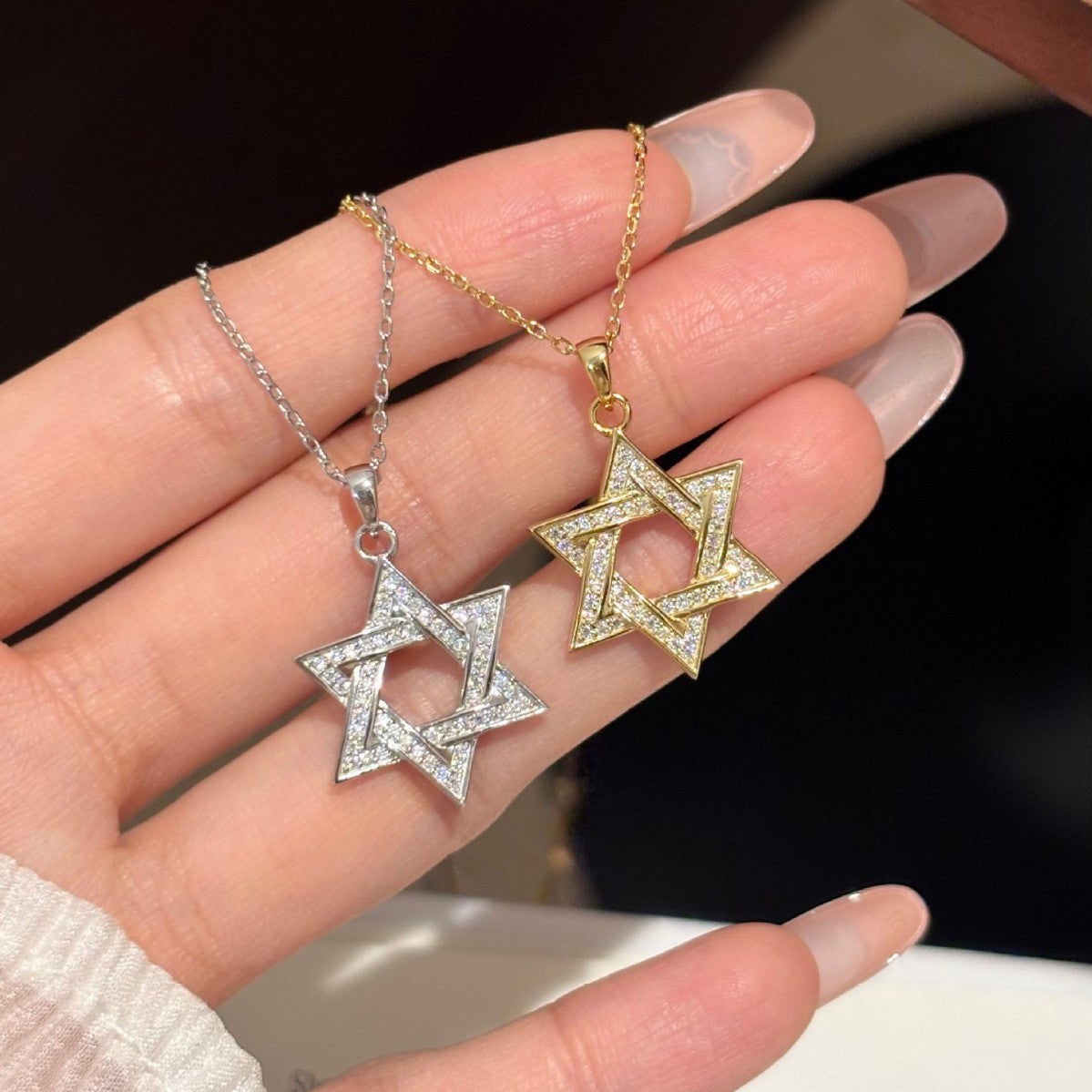 S925 Sterling Silver Hexagram Moissanite Pendant Necklace