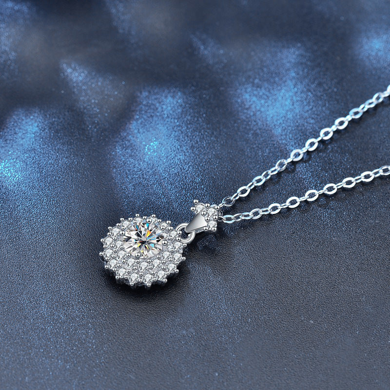 S925 Sterling Silver Moissanite Sun Moon Pendant Necklace