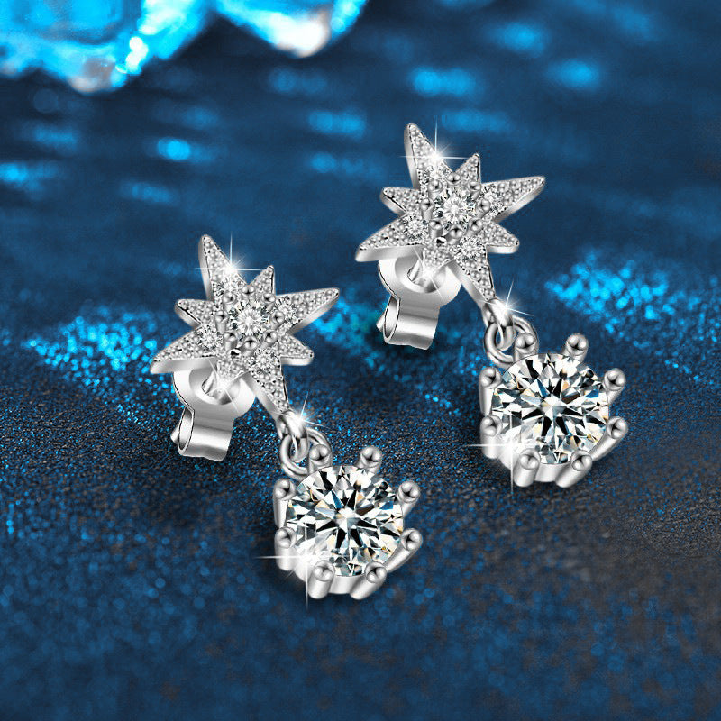 Moissanite Star of David Stud Earrings — S925 Sterling Silver, Minimalist Style