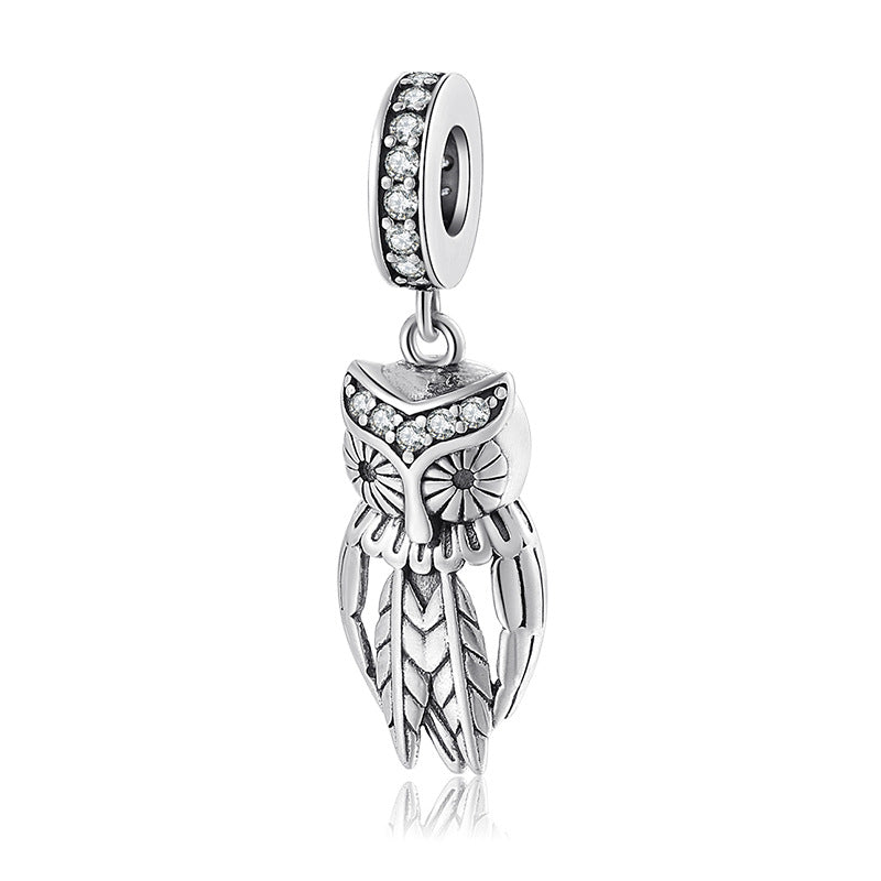 S925 Sterling Silver Owl Zircon Pendant