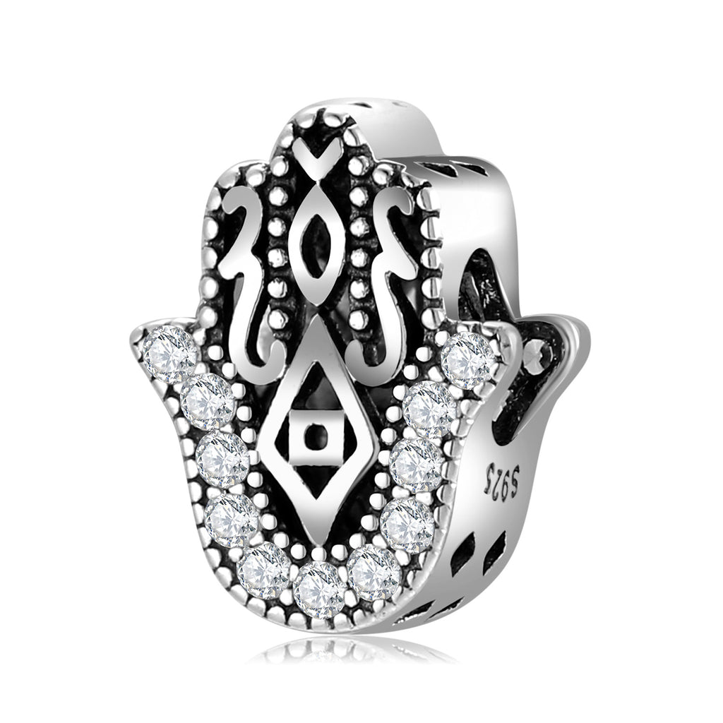 S925 Sterling Silver Fatima Zircon-Embedded Bracelet Beads Pendant