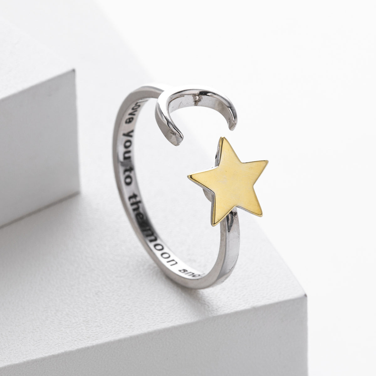 Stylish and unique S925 sterling silver ring with rotating five-pointed star and moon design