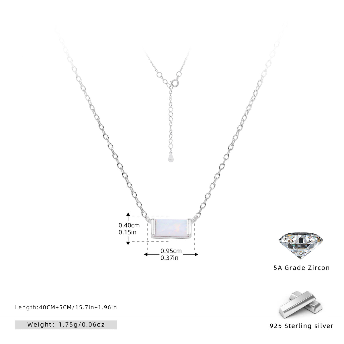 Rectangular colored zircon s925 sterling silver December birthstone collar necklace